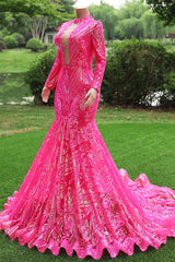 Elegant Hot Pink Mermaid Prom Dresses Sequin Evening Party Dress Pageant Dresses for Women