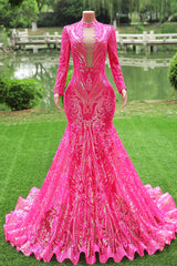 Elegant Hot Pink Mermaid Prom Dresses Sequin Evening Party Dress Pageant Dresses for Women