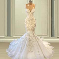 Wedding Dress For Dancing, Elegant Ivory Spaghetti straps Sleeveless Mermaid Wedding Dresses