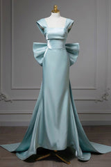 Elegant Mermaid Bow Satin Long Evening Dress Prom Dress