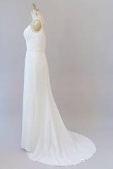 Wedding Dresses For Bride Boho, Elegant Ruffle Beading Chiffon Sheath Wedding Dress