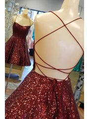 Evening Dresses Cocktail, Elegant Short Burgundy Sequin Homecoming Dresses