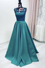 Formal Dresses For Girls, Elegant V Neck Green Lace Long Prom Dress, Green Lace Formal Graduation Evening Dress