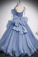 Fairytale Blue Flowers Long Tulle Ballgown Prom Dress