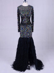 Feathers Bling Bling Mermaid Prom Long Dresses For Weddings Formal Gowns