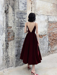 Simple burgundy velvet short prom dress