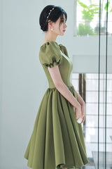 Green satin short prom dress A-line homecoming dress