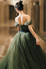 Green Tulle Long A Line Prom Dress Evening Dress