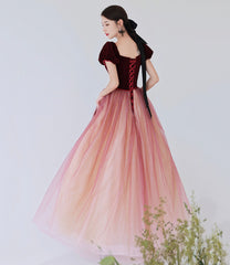 Burgundy velvet tulle long prom dress evening dress