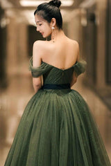 Green Tulle Long A Line Prom Dress Evening Dress