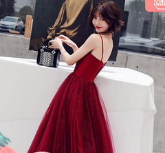 Burgundy tulle short prom dress cocktail dress