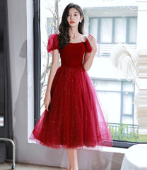 Burgundy velvet tulle short prom dress homecoming dress