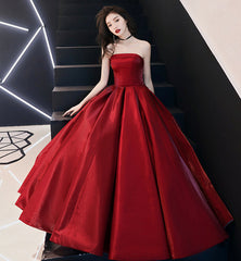 Simple satin long prom dress burgundy evening dress