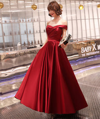 Burgundy satin A line prom dress party dress