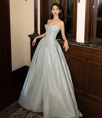 Blue satin long prom dress blue evening dress