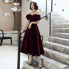 Burgundy velvet short prom dress party dress