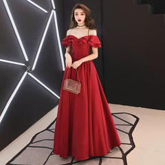 Burgundy satin long prom dress, burgundy evening dresses