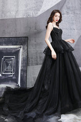 Black tulle long ball gown dress black evening dress