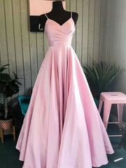 Pink A Line Sweetheart Satin Long party Dress Prom Dresses Elegant Evening Dresses Custom Size