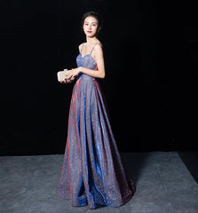 Shiny satin long A line prom dress simple evening dress