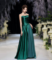 Green satin long prom dress evening dress