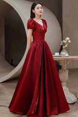 Simple v neck long prom dress A line evening dress