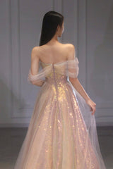 Shiny tulle sequins long prom dress eveing dress