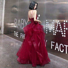 Burgundy lace prom gown evening dress