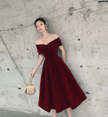 Burgundy velvet short prom dress homecoming dress