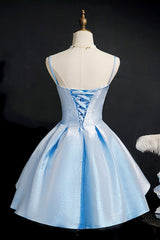 Blue satin short prom dress homecoming dress