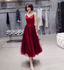 Burgundy tulle short prom dress cocktail dress