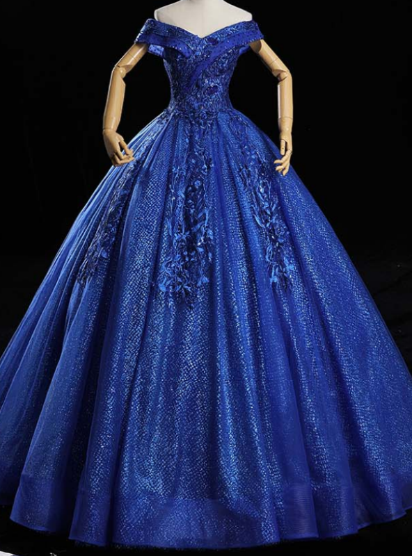 For You Royal Blue Ball Gown Sequins Beading Appliques Quinceanera Dress