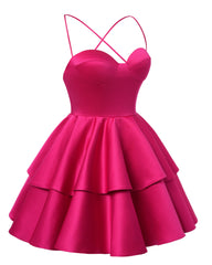 Dusty Rose Satin Homecoming Dress Sweetheart Neck Tiered Short Graduation Dresses