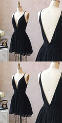 Prom Dress Aesthetic, Cute Black Chiffon Short Little Black Homecoming Dresses