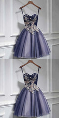 Prom Outfit, Cute tulle lace sweetheart neck short Prom Dresses