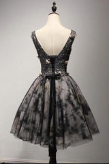 Formal Dress Wedding, V Neck Short Black Lace Homecoming Prom Dresses, Short Party Prom Dresses