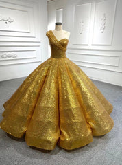 Gold Sequins One Shoulder Prom Dress