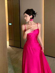 Gorgeous A line Spaghetti Straps Hot Pink Long Evening Dress Prom Dresses Birthday Outfits