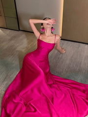 Gorgeous A line Spaghetti Straps Hot Pink Long Evening Dress Prom Dresses Birthday Outfits