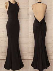 Homecomming Dresses Short, Gorgeous Mermaid Halter Sleeveless Floor-Length Spandex Prom Dresses