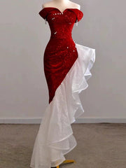 Gorgeous Sheath Off The Shoulder Sequin Red Evening Dress Prom Dresses Birthday Outfits