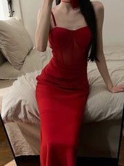 Gorgeous Sheath Spaghetti Straps Red Satin Evening Dress Prom Dresses Birthday Outfits