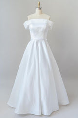 Wedding Dress Hire Near Me, Graceful Long Ball Gown Off Shoulder Satin Wedding Dress