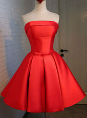 Graduation Dresses Red Satin Short Evening Dress With Ruched Skirt