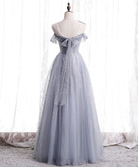 Formal Dress Party Wear, Gray Aline Long Prom Dress, One Shoulder Gray Formal Party Dresses