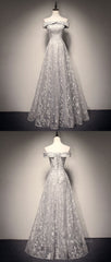 Party Dresses Clubwear, Gray tulle lace long prom dress, lace tulle bridesmaid dress