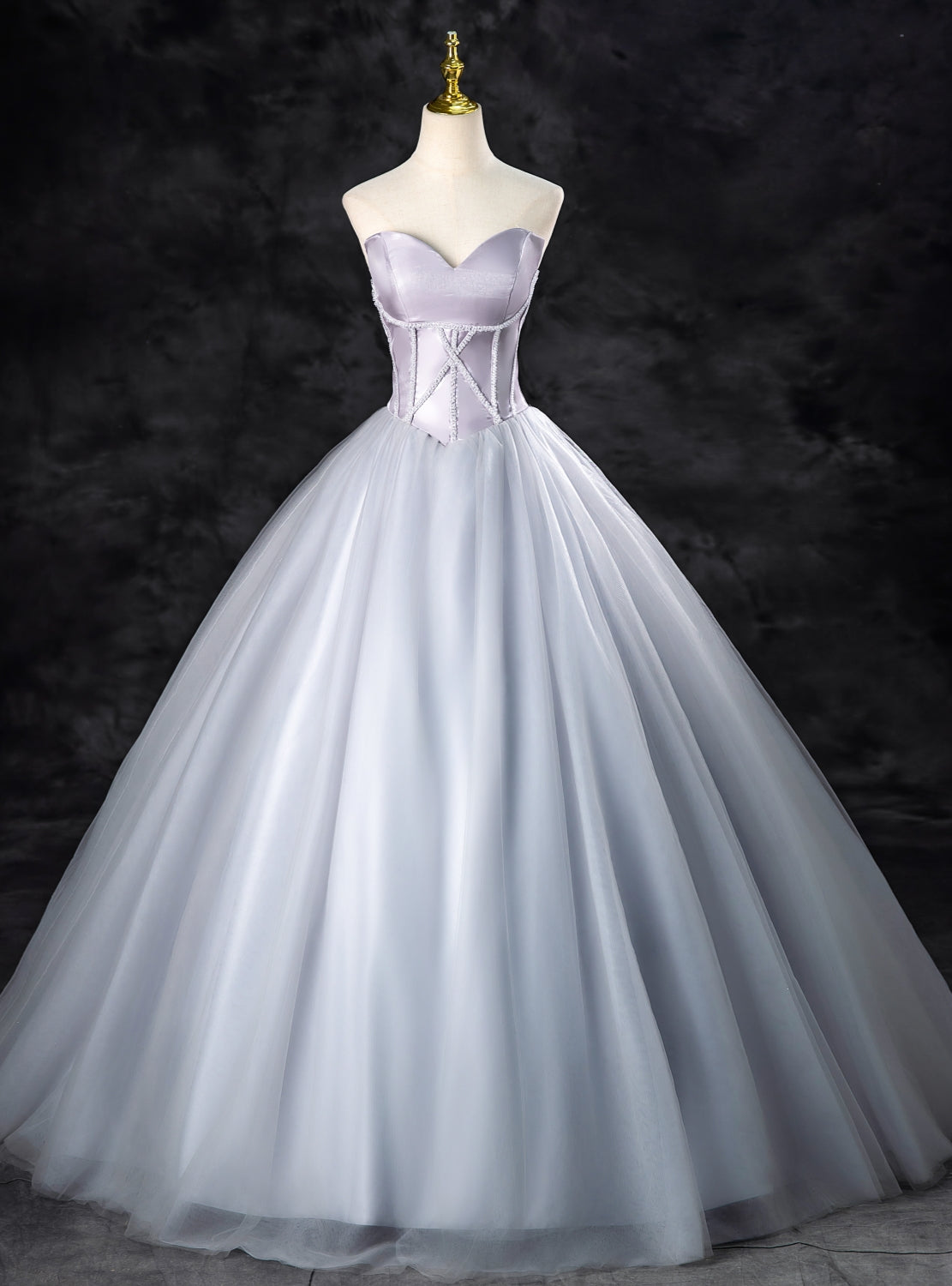 Gray Tulle Sweetheart Beading Quinceanera Dress