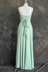 Green A Line Chiffon Spaghetti Straps Long Bridesmaid Dress