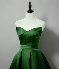 Green A-line Simple Satin Long Party Dress, Green Satin Prom Dress