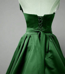 Green A-line Simple Satin Long Party Dress, Green Satin Prom Dress